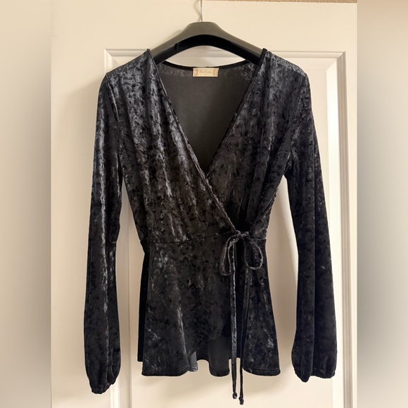 Altar'd State Tops - Altar'd State Black Velvet Wrap Top